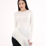 Blusa Assimétrica com Franjas - Off White