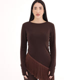 Blusa Assimétrica com Franjas - Marrom
