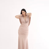 Vestido Longo com Ombreiras - Nude