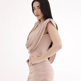 Vestido Curto com Ombreiras - Nude
