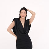 Vestido Longo com Ombreiras - Preto