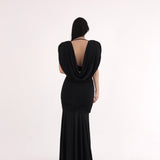 Vestido Longo com Ombreiras - Preto