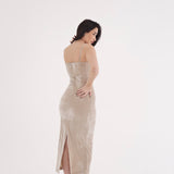 Vestido Midi de Veludo - Nude