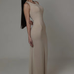 Vestido longo decote nadador - Nude Claro