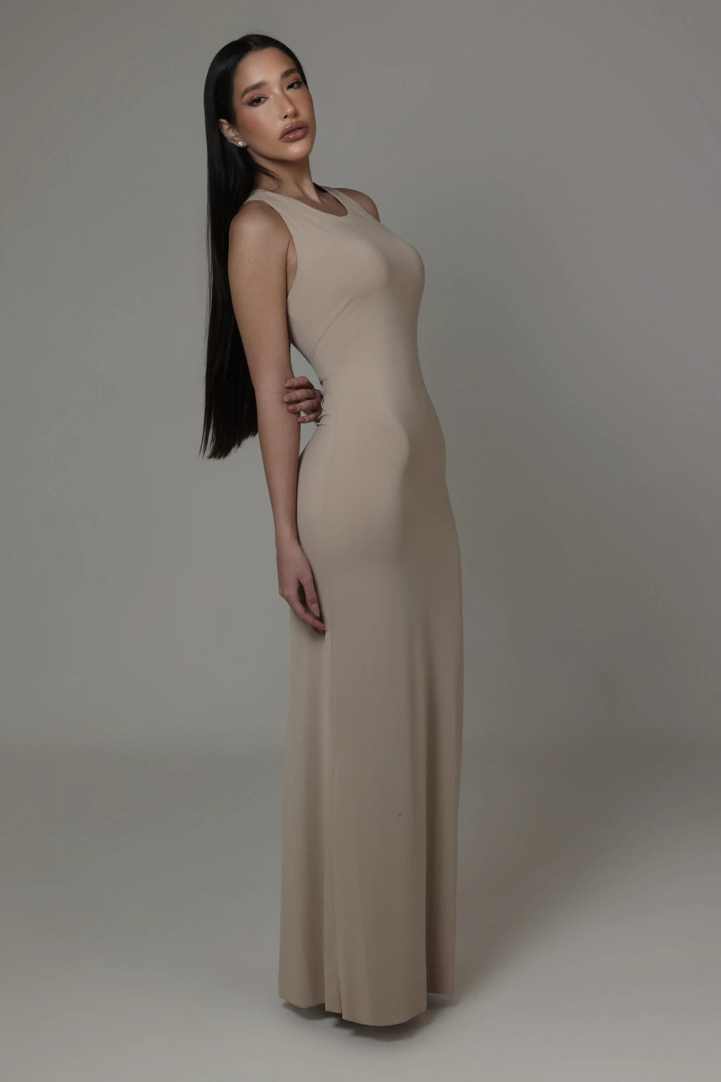 Vestido longo decote nadador - Nude Claro