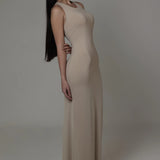 Vestido longo decote nadador - Nude Claro