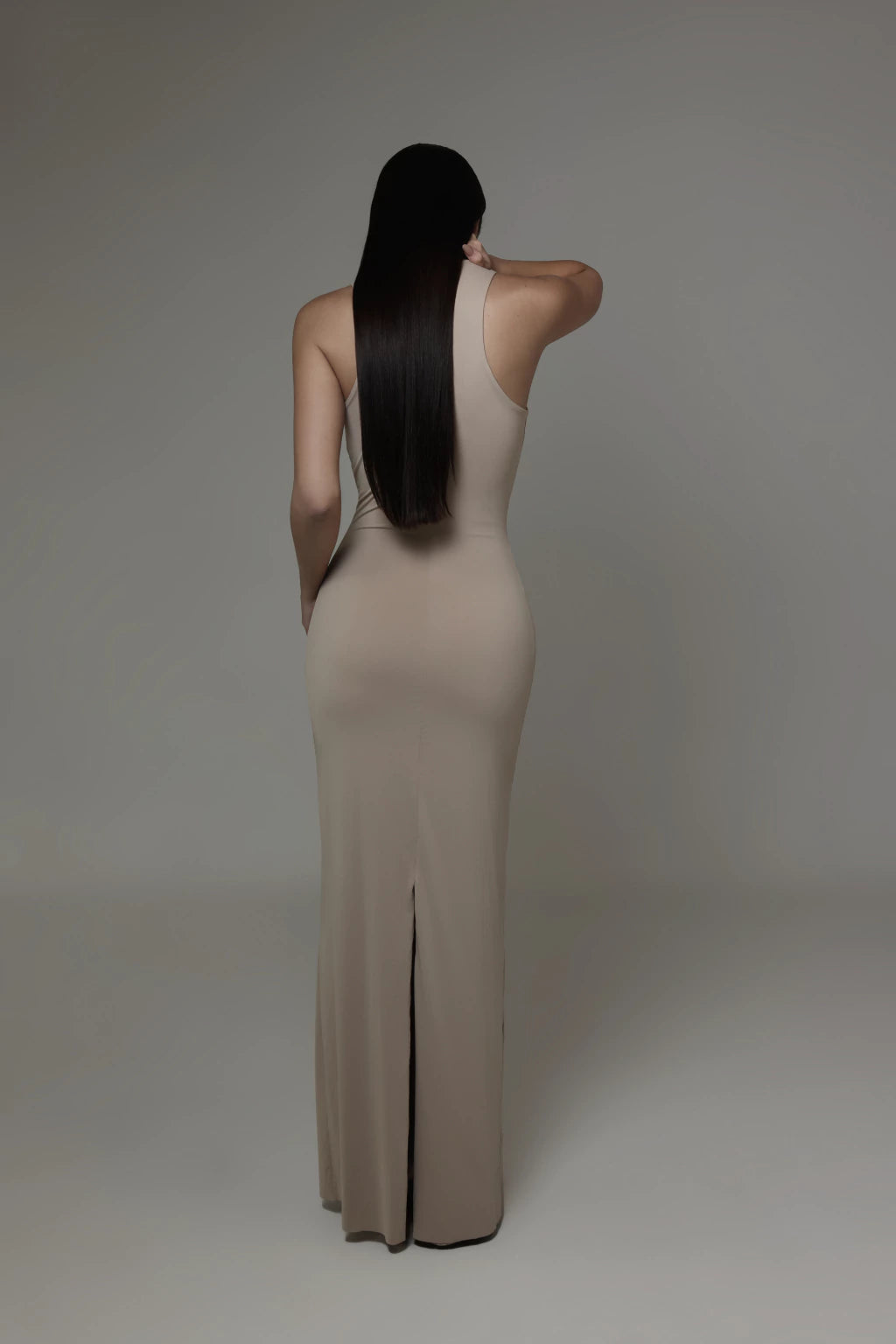 Vestido longo decote nadador - Nude Claro