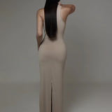 Vestido longo decote nadador - Nude Claro