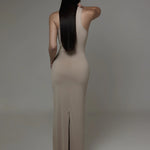 Vestido longo decote nadador - Nude Escuro